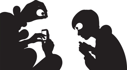 Two people sitting in black silhouette with phones