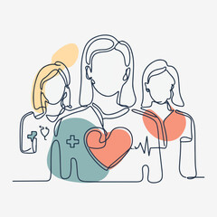 Illustration of Line Art of Women Healthcare