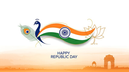 Artistic representation of India's national symbols featuring the tricolor waving gracefully above a subtle landscape design