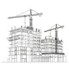 Construction Site with Cranes Building Development Blueprint.