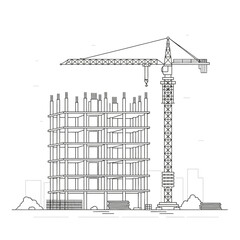 Construction site crane building structure blueprint.