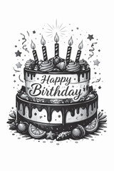 Minimalist Birthday Cake Vector Silhouette on White Background