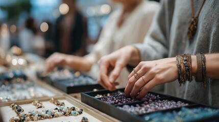 Artisan market filled with creative stalls offering handmade jewelry, organic textiles, and gourmet treats, as visitors immerse themselves in the unique offerings and local culture. cinematic color