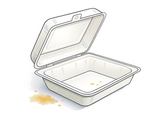 Empty takeaway box with grease stain icon, minimal vector, white background.