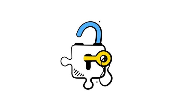 Unlock key with lock animated icon for finance, access, opportunities, premium vector