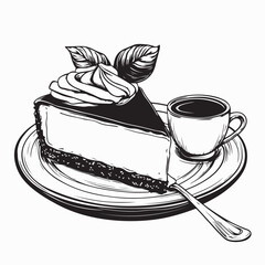 Cup Coffee With Cheesecake Vector Image Isolated on White Background