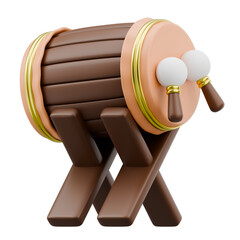 Vibrant 3D Illustration of a Traditional Wooden Drum on a Stand with Mallets, Perfect for Cultural Festivities and Celebration Themes