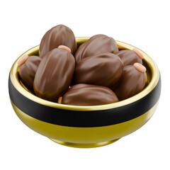 Golden Bowl of Delicious 3D Dates, a Symbol of Sweetness and Tradition for Festive Celebrations and Healthy Snacking Illustration