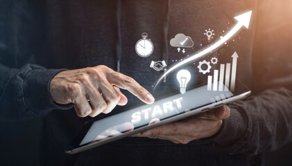 Financial Data Analysis and Growth Graph on Modern Digital Tablet