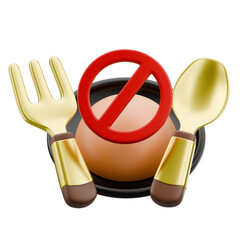Forbidden Food and Dining Icon with Fork and Spoon on White Background