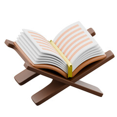 Sacred Islamic Holy Book Open on a Wooden Stand, 3D Render Illustration