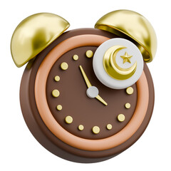 Charming 3D Ramadan Alarm Clock with Golden Crescent Moon and Star Symbol for Islamic Holiday Celebration and Reminder
