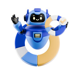 Friendly Robot Character Waving Hello Beside A Lifebuoy Illustration