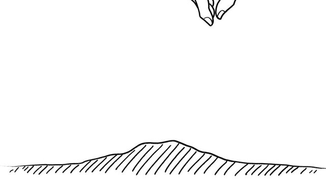 種を植えて発芽する植物の手描きアニメーション　白黒