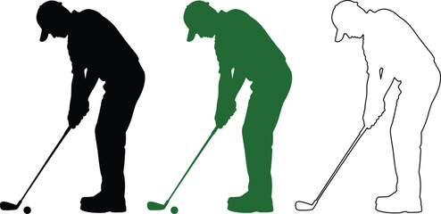 Three Golfers Swinging Clubs in Silhouette Styles black
