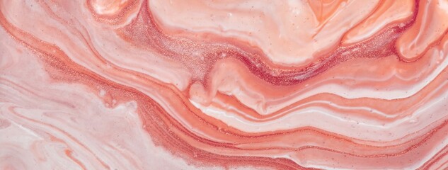 Abstract fluid art background with light peach and pink marble texture. Liquid rose acrylic painting backdrop