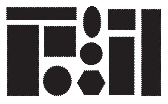 Zig zag edge rectangle shape collection. Jagged rectangular elements set. Set of various shapes and colors frames.Wave zigzag dividers. Undulating zig zag round frame.