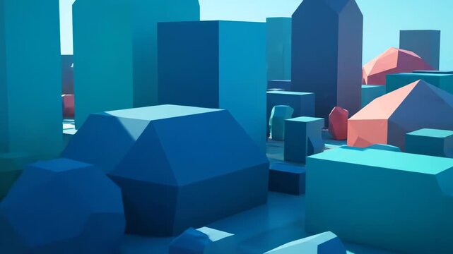 Low-Poly 3D Buildings, Abstract Urban Landscape