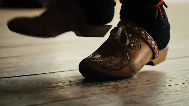Close-up View of Traditional Wooden Clogs, Symbolizing Heritage and Craftsmanship