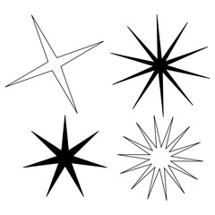 Obraz premium Stars set icons featuring various sparkle and twinkle star shapes isolated on white background suitable for decoration ui design animation effects branding and creative graphic elements