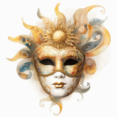 Venetian Carnival Mask isolated on white background, watercolor illustration