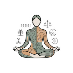 Person in Lotus Pose with Symbols of Balance and Growth.