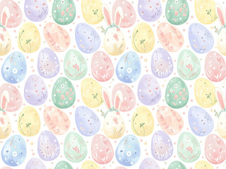 Soft Pastel Easter Eggs and Bunny Ears Seamless Pattern Background. Gentle Spring Holiday Repeatable Vector Design.