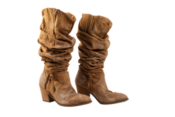 Pair of Suede Slouch Boots on White Background