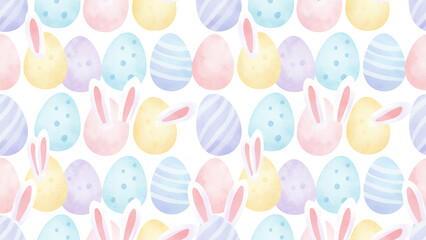 Soft Pastel Easter Eggs and Bunny Ears Seamless Pattern Background. Gentle Spring Holiday Repeatable Vector Design.