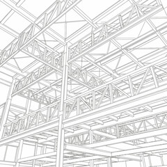 Fototapeta premium Steel Frame Building Structure Blueprint - Modern Architecture Design.