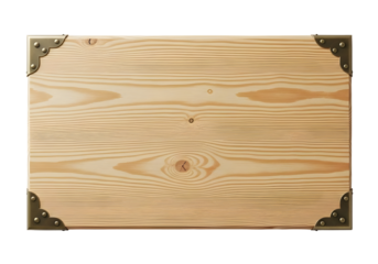 Wooden plaque with decorative metal corners on transparent background