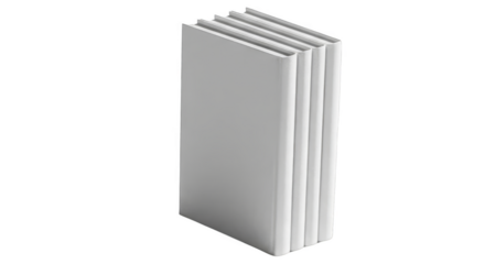 png format. Stack of four blank hardcover books with white covers, arranged neatly on a clean surface, ideal for mockup designs and showcasing creative concepts in publishing