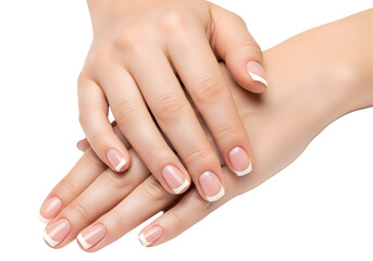 Womans hands with manicured nails isolated on transparent background
