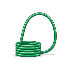 Green coiled hose with a loop on white background.
