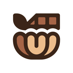 Chocolate bar with cashew nut illustration.