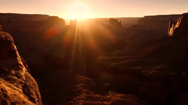 Sunset over Canyon Landscape Footage Video, Grand Canyon, Arizona, USA, Aerial View