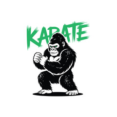 Gorilla in karate stance ready to fight.