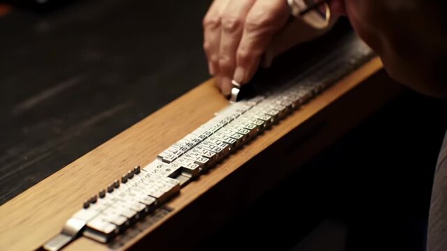 Precision Hands Setting Movable Type for Traditional Printing Technique
