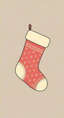 Red Christmas stocking with white polka dots on beige background  