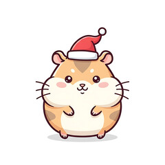 Cute hamster wearing Santa hat on white background  