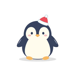 Cute penguin wearing a Christmas hat on white background  