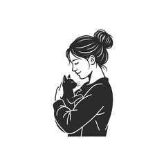 Woman holding a cat in her arms with love and affection.