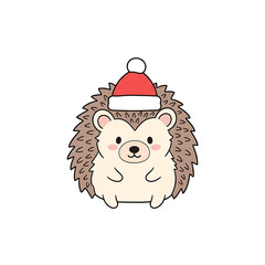 Cute hedgehog wearing a Christmas hat on white background  