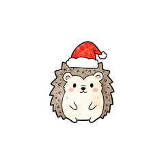 Cute hedgehog wearing a Santa hat in a festive style  