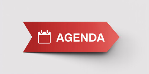 Red arrow shape with calendar icon and the word AGENDA agenda