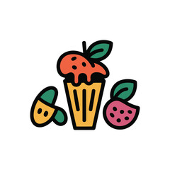 Stylized Fruit Cupcake with Strawberry and Pill.