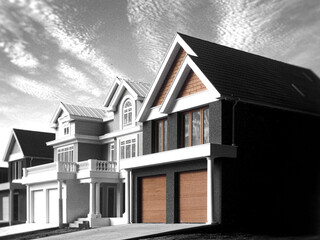 Architectural Model of Modern Houses with Selective Color
