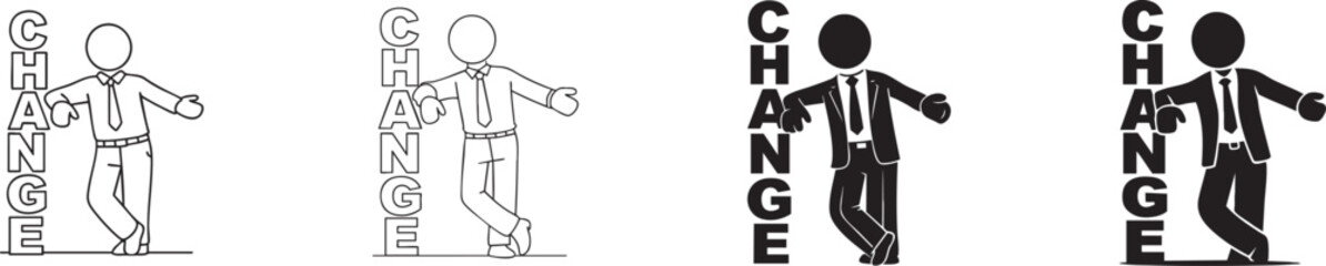 Man Leaning on 'CHANGE' Word Adapting to Business Transformation