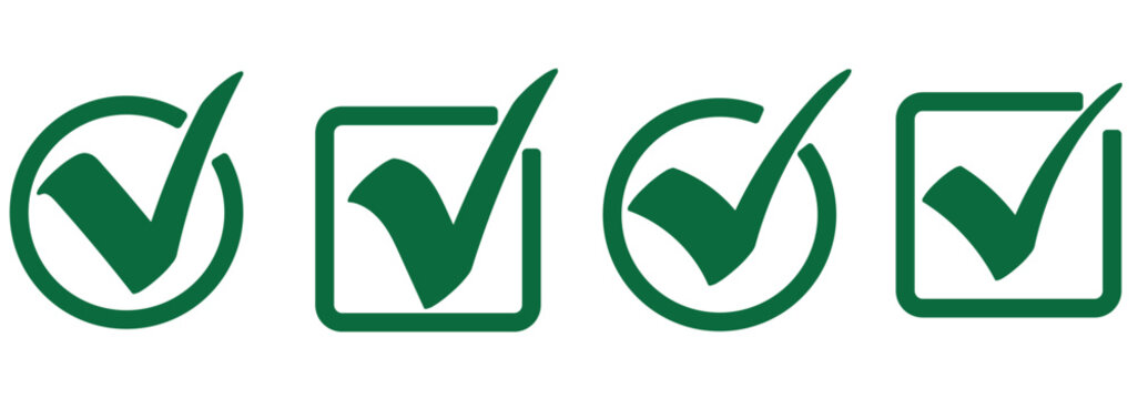 
check mark icon button set. check box icon with right and wrong buttons and yes or no checkmark icons in green tick box and red cross. vector illustration