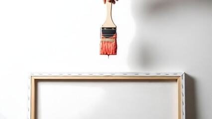 Painting canvas with brush and paint art supplies for creative hobby and artistic design project idea